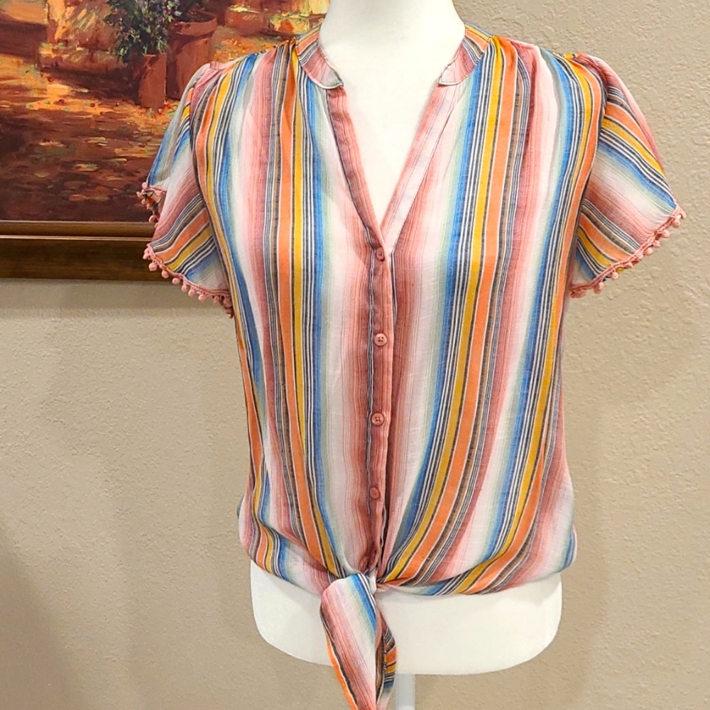 Striped casual.short sleeve top Size Medium